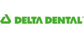 Delta Dental logo in green text with triangular symbol on white background.